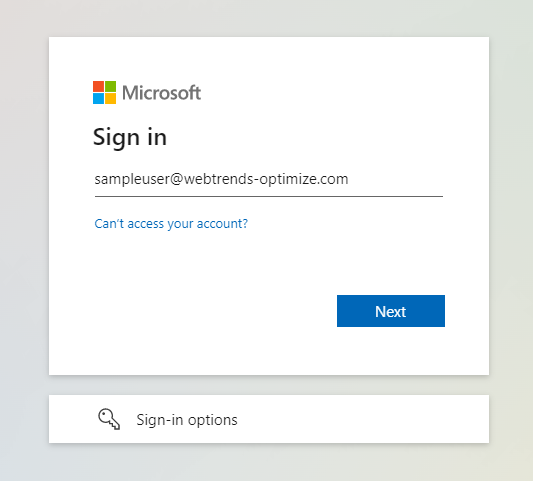 Login with Microsoft screen 1